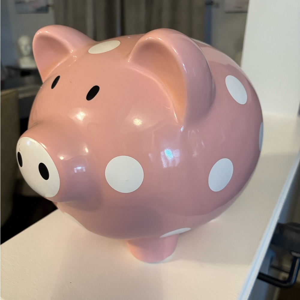 Mudpie pink girls jumbo piggy bank 12” x9” EUC retail $99